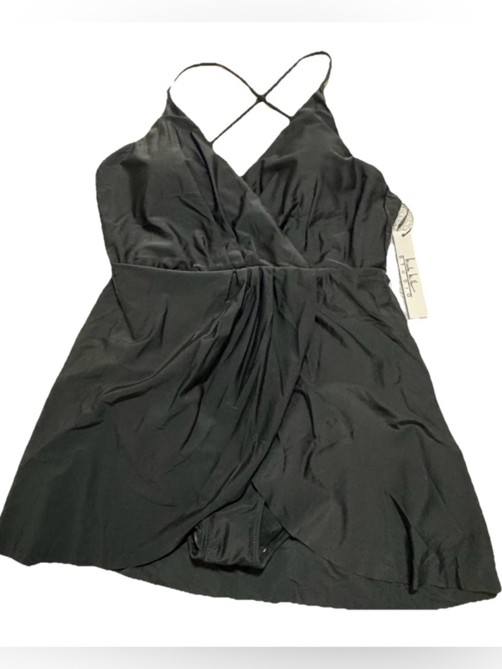 Nicole Miller Women Size Plus 1X Black 1PC Flyaway Swimdress Swimsuit